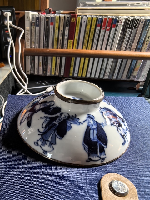 古玩陶瓷清晚清青花八仙蓋碗真品鑒賞圖