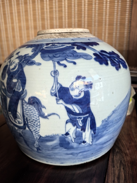 古玩陶瓷青花麒麟送子紋人頭罐真品鑒賞圖