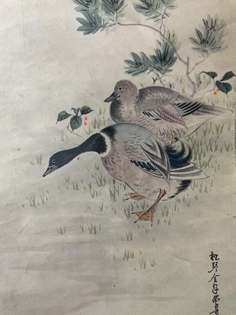 古玩字畫江山主人雙鴨圖立軸真品鑒賞圖