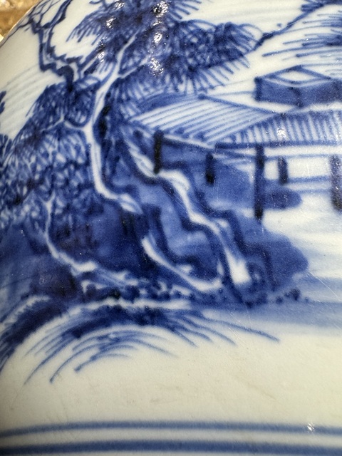 古玩陶瓷青花山水紋罐真品鑒賞圖