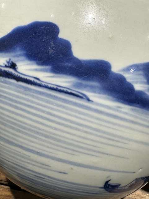 古玩陶瓷青花山水紋罐真品鑒賞圖