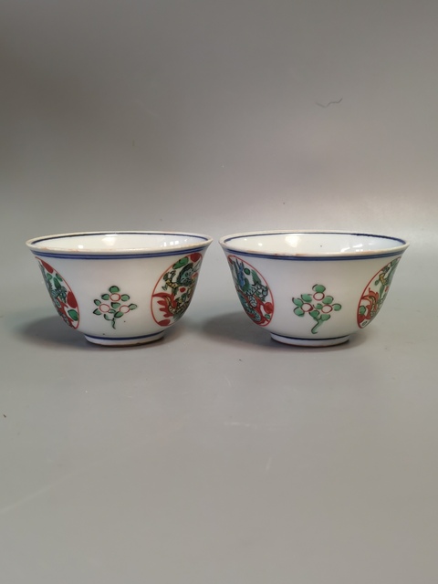 古玩陶瓷民國青花五彩團龍對杯拍賣，當前價格1080元