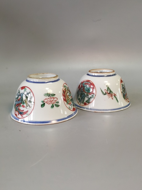 古玩陶瓷民國青花五彩團龍對杯拍賣，當前價格1080元