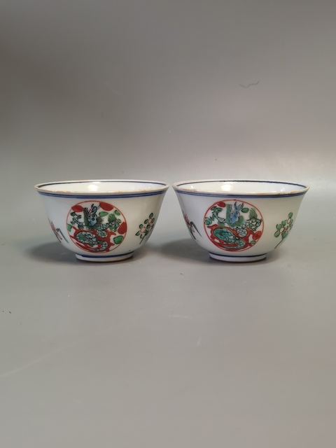 古玩陶瓷民國青花五彩團龍對杯拍賣，當前價格1080元