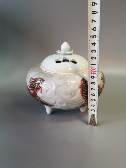 古玩陶瓷釉里紅剔刻香薰爐真品鑒賞圖