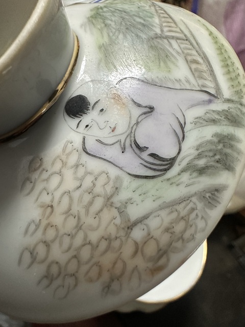 古玩陶瓷麻姑獻壽圖三才蓋杯真品鑒賞圖