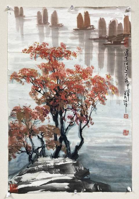 古玩字畫霜葉紅于二月花真品鑒賞圖