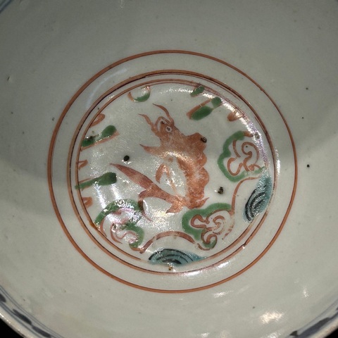 古玩陶瓷后加彩龍紋碗真品鑒賞圖