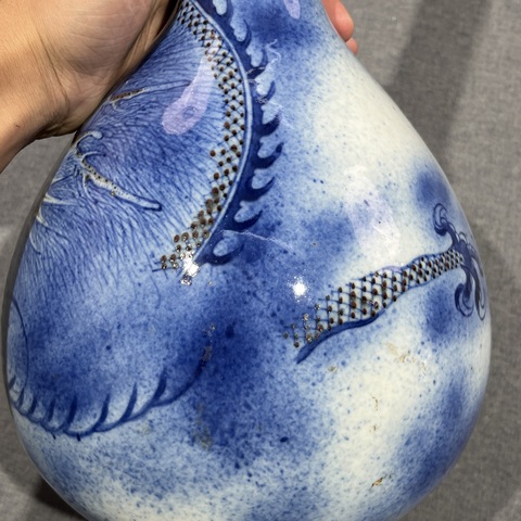 古玩陶瓷吹藍釉青花釉里紅龍紋錐把瓶真品鑒賞圖