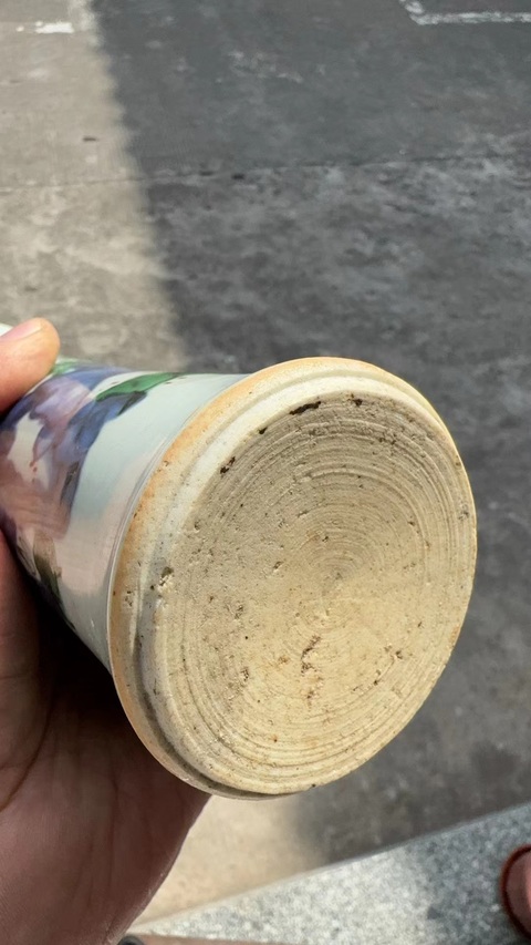 古玩陶瓷青花五彩仕女嬰戲紋束腰花觚真品鑒賞圖