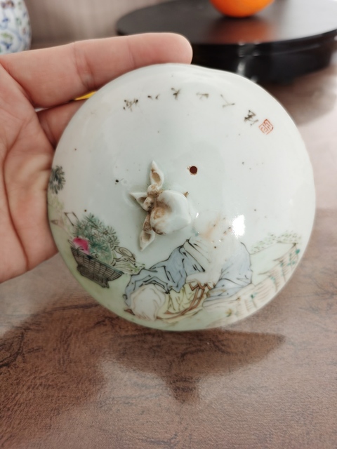 古玩陶瓷淺絳彩人物詩文參壺真品鑒賞圖