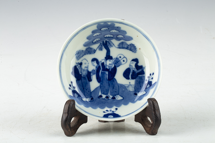 古玩陶瓷清晚·青花福祿壽三星人物紋小盤一對真品鑒賞圖