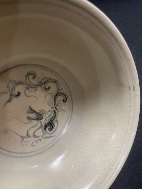 古玩陶瓷青花卷草龍紋碗真品鑒賞圖