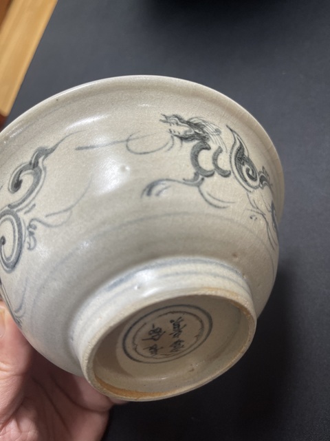 古玩陶瓷青花卷草龍紋碗真品鑒賞圖