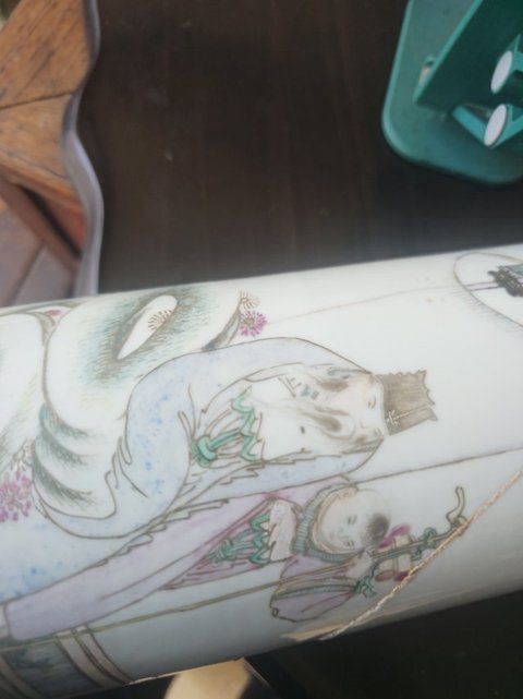 古玩陶瓷粉彩高士童子紋帽筒真品鑒賞圖