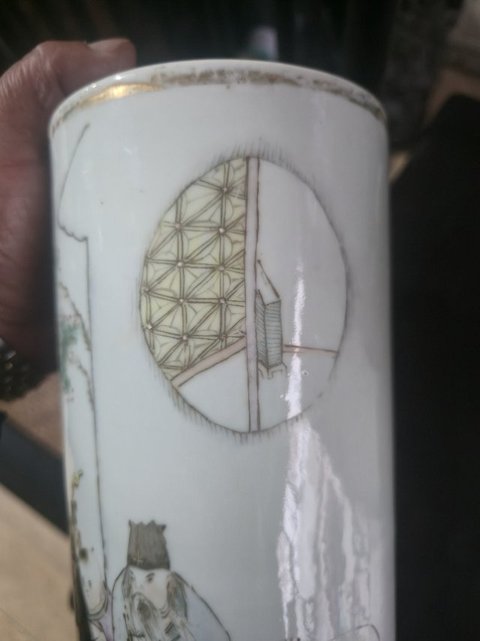 古玩陶瓷粉彩高士童子紋帽筒真品鑒賞圖