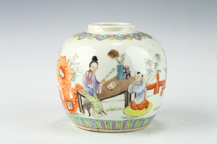 古玩陶瓷民國·粉彩教子圖罐真品鑒賞圖