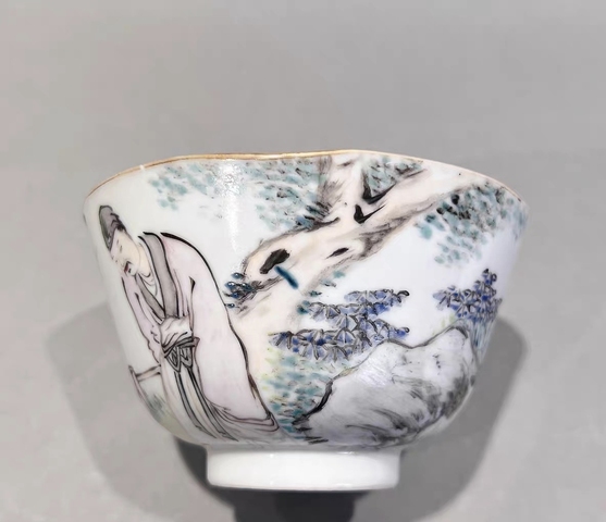 古玩陶瓷晚清淺洚彩茶碗一對真品鑒賞圖