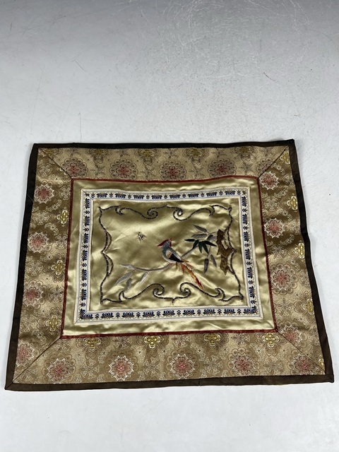 古玩雜項民國-創匯 ?盤金刺繡“錦上添花”花鳥紋織錦繡片拍賣，當前價格788元