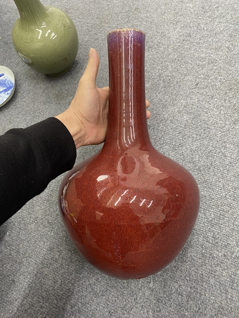 古玩陶瓷鈞紅窯變釉天球瓶真品鑒賞圖