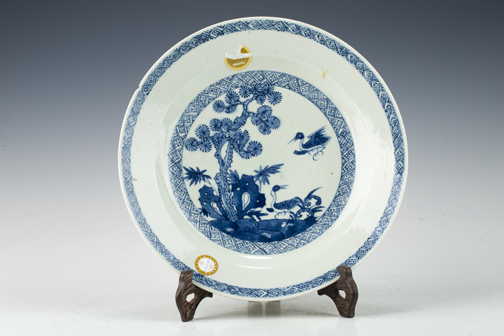 古玩陶瓷清康熙·青花松鶴延年紋盤拍賣，當前價格2098元