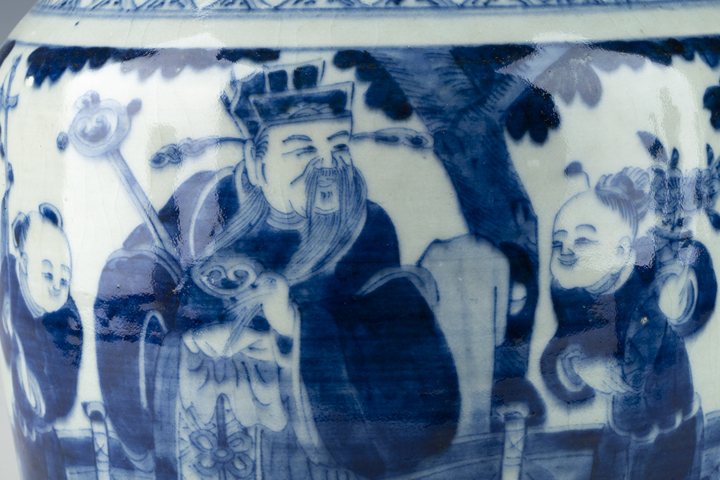 古玩陶瓷清中·青花福星高照圖雙耳盤口瓶真品鑒賞圖