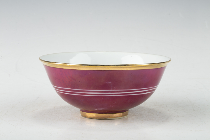 古玩陶瓷民國·胭脂水釉描金碗真品鑒賞圖
