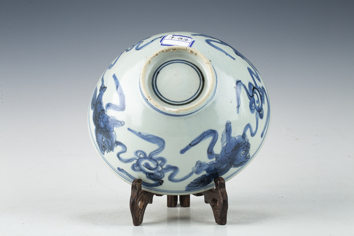 古玩陶瓷清早·青花獅子繡球紋碗真品鑒賞圖