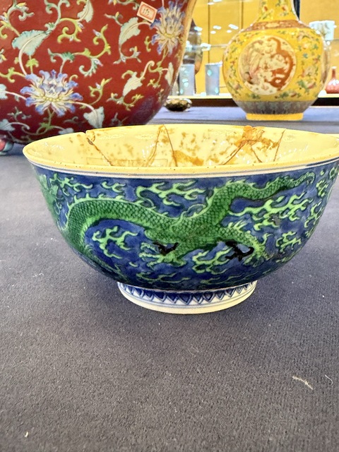 古玩陶瓷清康熙 青花綠彩碗真品鑒賞圖