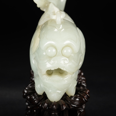 古玩玉器白玉圓雕魚化龍擺件真品鑒賞圖