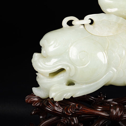 古玩玉器白玉圓雕魚化龍擺件真品鑒賞圖