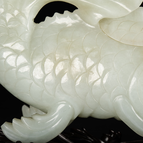 古玩玉器白玉圓雕魚化龍擺件真品鑒賞圖