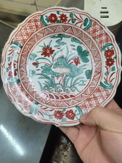 古玩陶瓷紅綠彩一路連升盤真品鑒賞圖