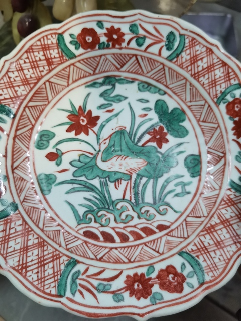 古玩陶瓷紅綠彩一路連升盤真品鑒賞圖