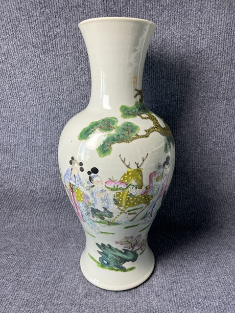 古玩陶瓷粉彩麻姑獻壽人物故事紋觀音瓶真品鑒賞圖