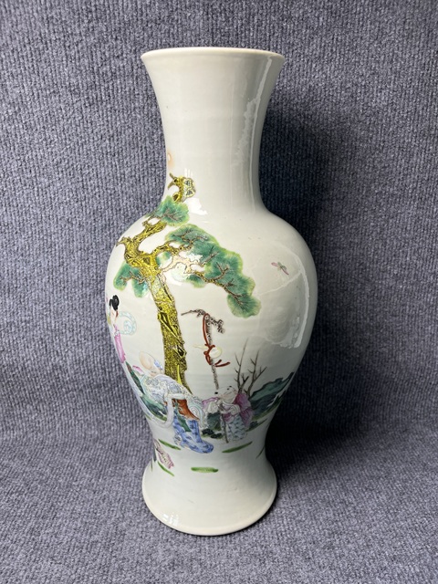 古玩陶瓷粉彩麻姑獻壽人物故事紋觀音瓶真品鑒賞圖