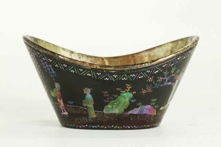 古玩雜項(xiàng)黑漆嵌螺鈿元寶杯真品鑒賞圖