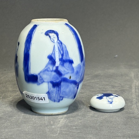 古玩陶瓷康熙青花教子圖蓮子罐拍賣，當前價格16800元