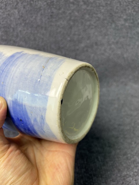 古玩陶瓷青花洞石亭臺樓閣人物詩文萊福瓶真品鑒賞圖