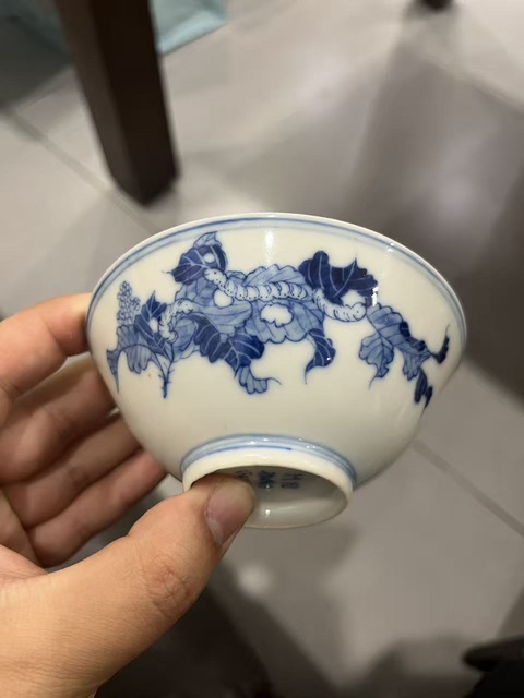 古玩陶瓷江西瓷業公司款桑蠶紋青花碗真品鑒賞圖