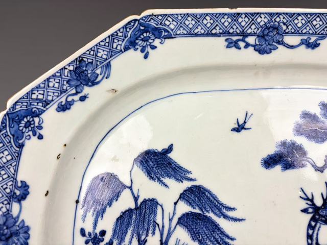 古玩陶瓷清乾隆.青花松鹿牛圖大盤拍賣，當前價格288元