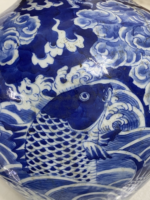 古玩陶瓷魚龍變化天球瓶青花標本真品鑒賞圖