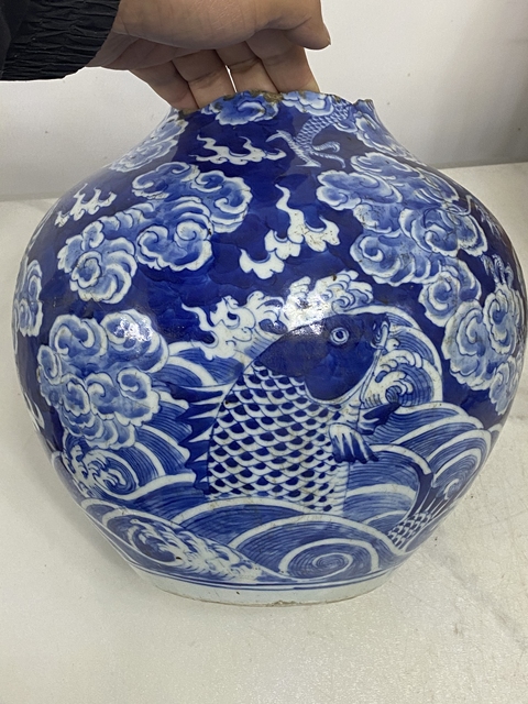 古玩陶瓷魚龍變化天球瓶青花標本真品鑒賞圖