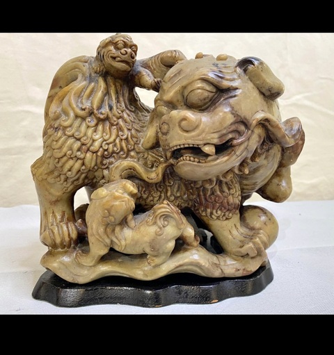 古玩玉器青田石雕“太獅少獅”擺件真品鑒賞圖