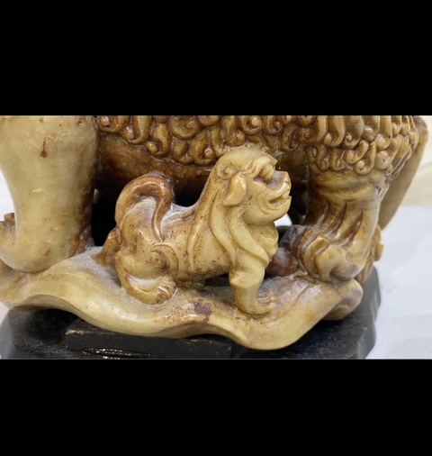 古玩玉器青田石雕“太獅少獅”擺件真品鑒賞圖