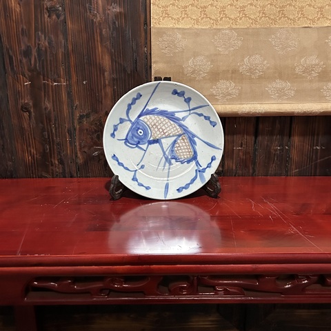 古玩陶瓷青花釉里紅魚盤真品鑒賞圖