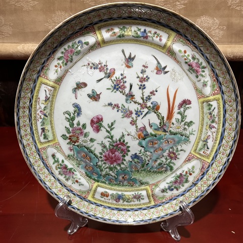 古玩陶瓷花鳥蝶紋廣彩盤真品鑒賞圖