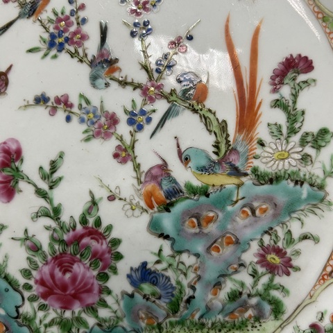 古玩陶瓷花鳥蝶紋廣彩盤真品鑒賞圖