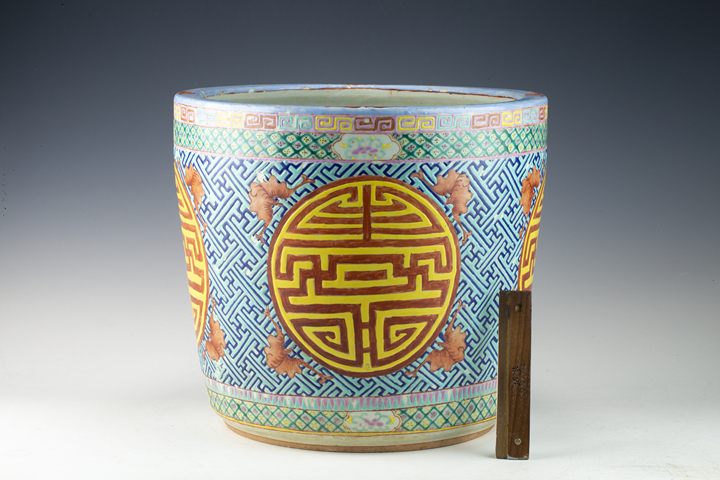 古玩陶瓷清晚·粉彩福壽綿延紋大花盆拍賣，當前價格2664元