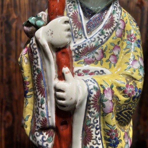 古玩陶瓷民國粉彩壽星塑像真品鑒賞圖